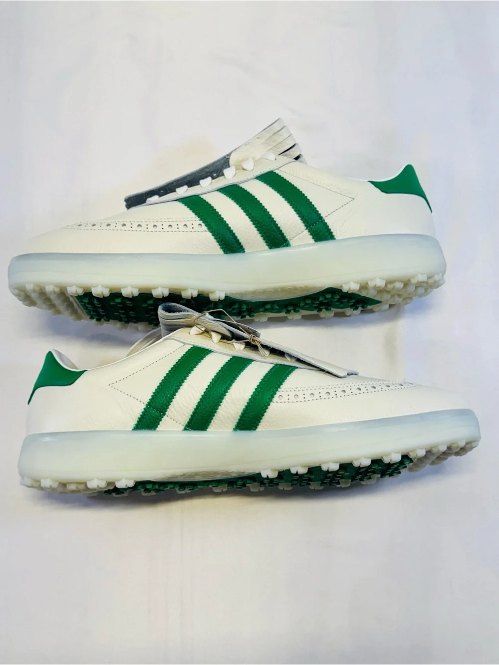 adidas White & Green Leather Golf Sneakers